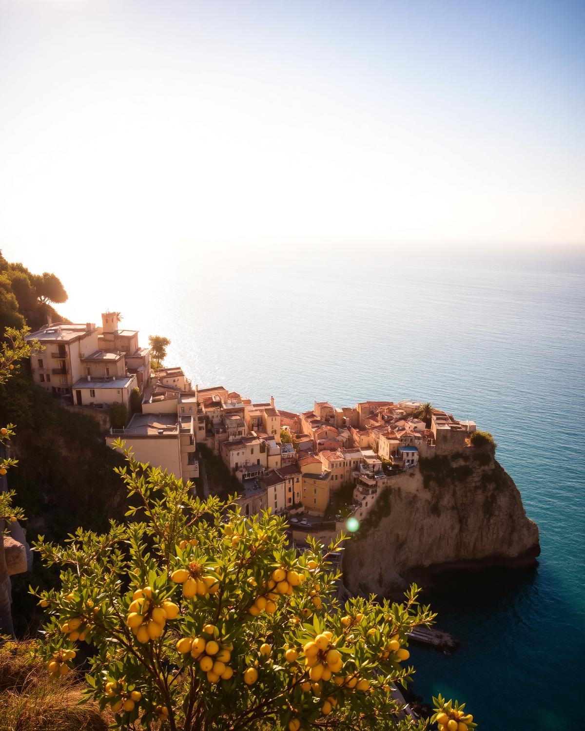 Western Sicily coastline with private villa at sunset