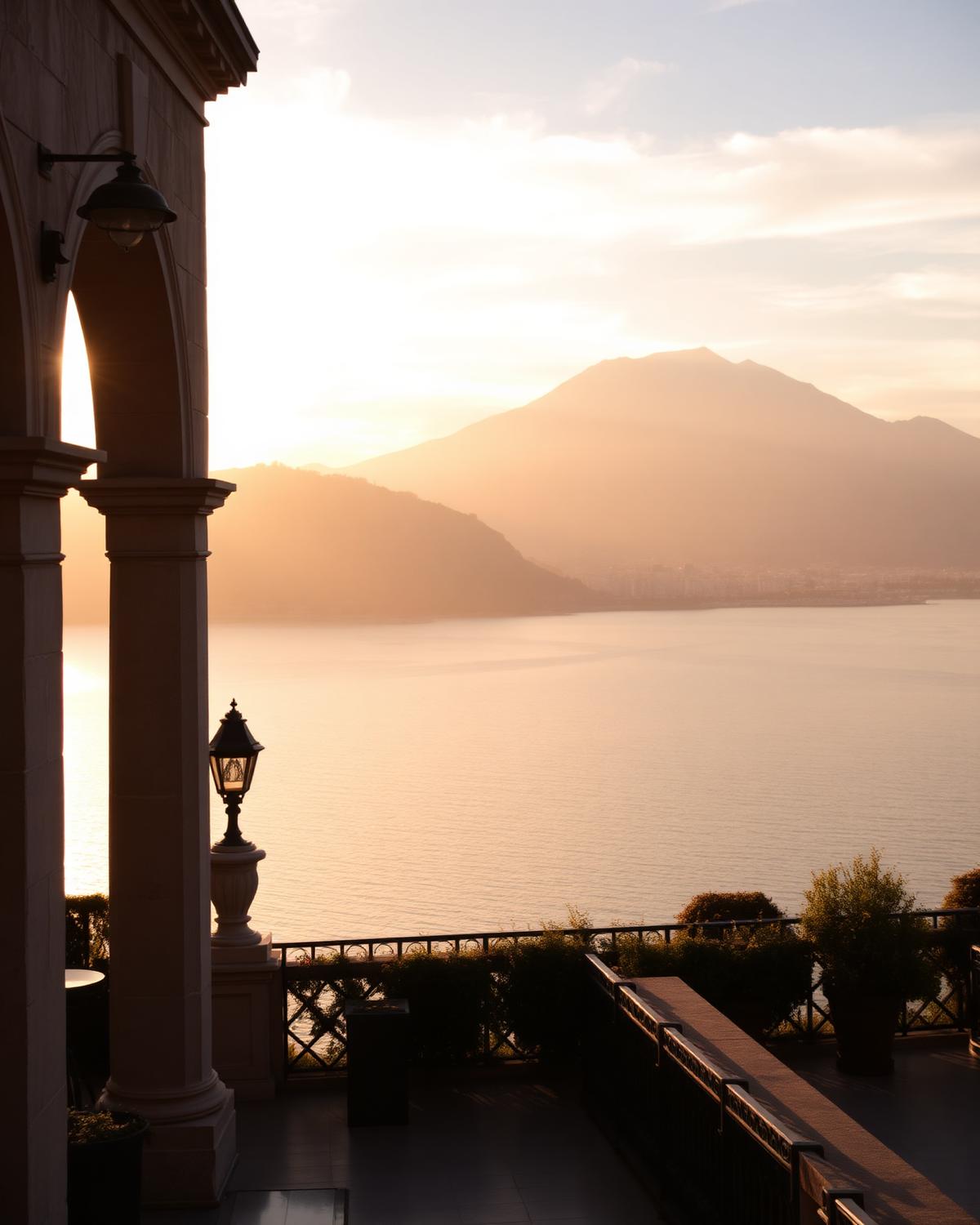 Sea-view terrace in Taormina with Mount Etna in the distance